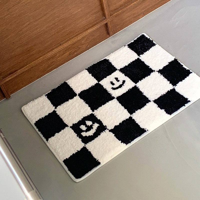 Home Textiles Plaid - VIKAMA Fußmatte mit Schachbrettmuster, plüschig, rutschfest,