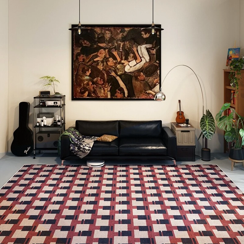 Home Lines Textiles - Retro-Karo-Wohnzimmerteppich, antiker Sofa- und Couchtisch-Teppich, weiche,