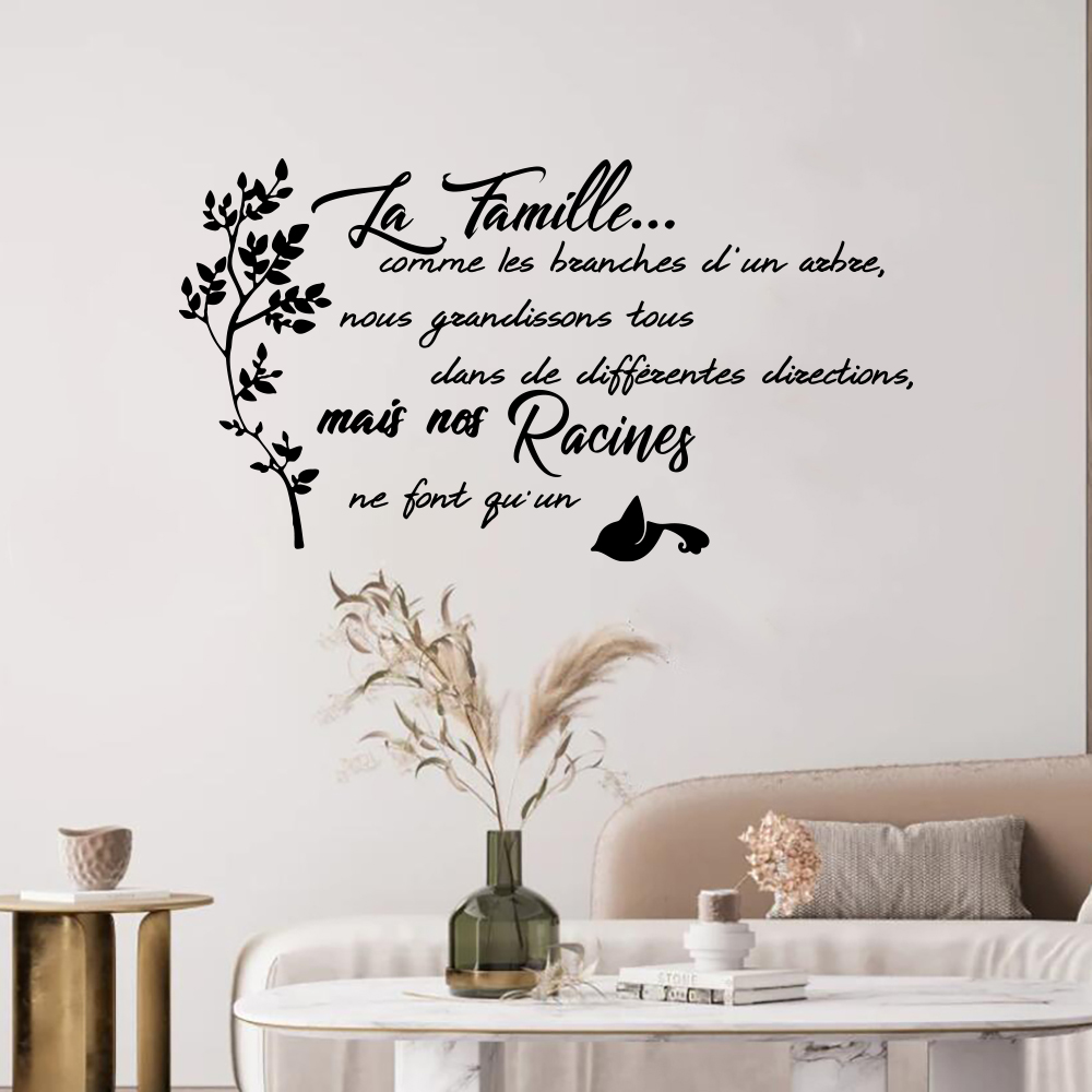 Home Textiles France - Französisches Familienzitat Baum Vogel Wandaufkleber Küche