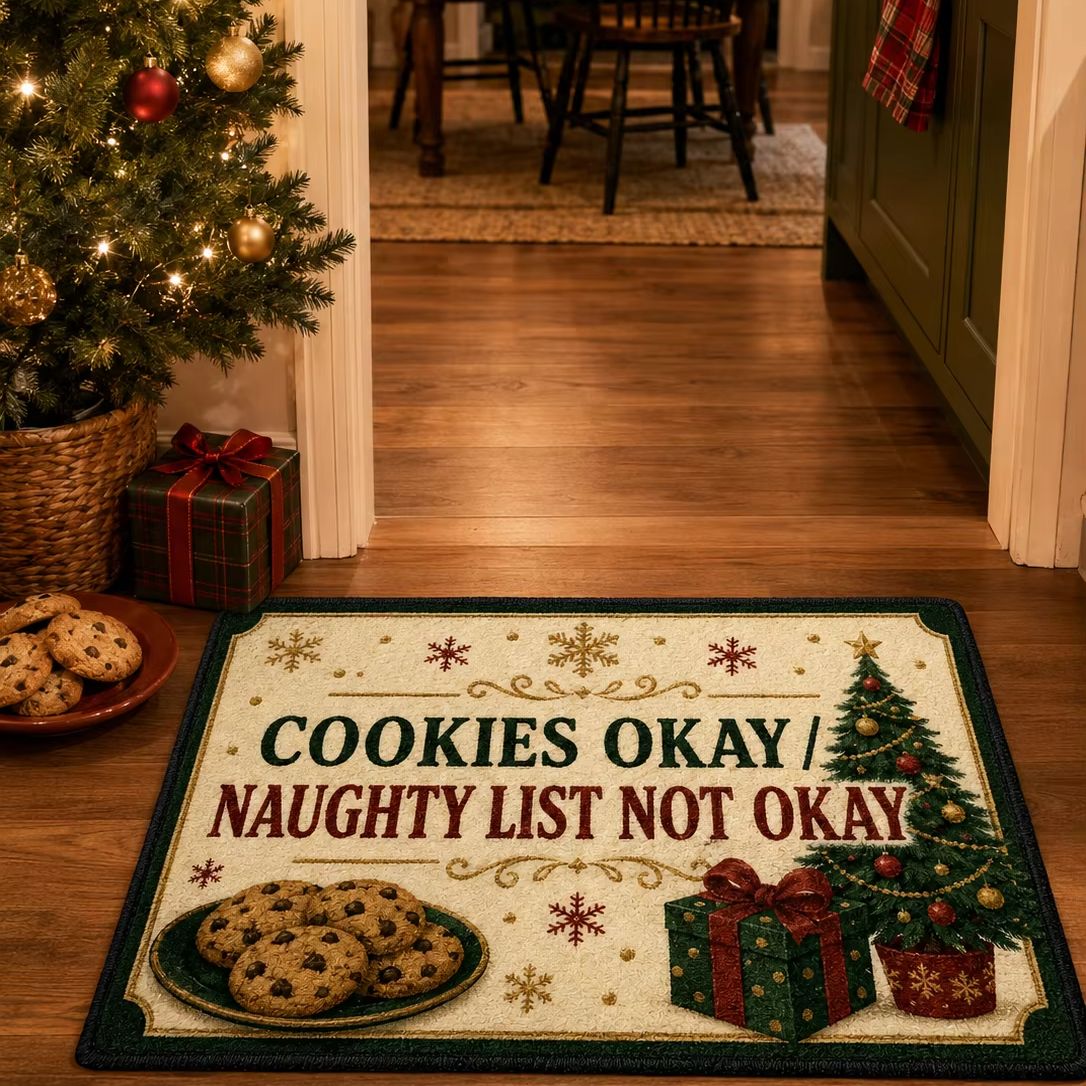 Home Textiles List - Weihnachts-Fußmatte „Kekse Okay, Frechdachs-Liste Nicht Okay“