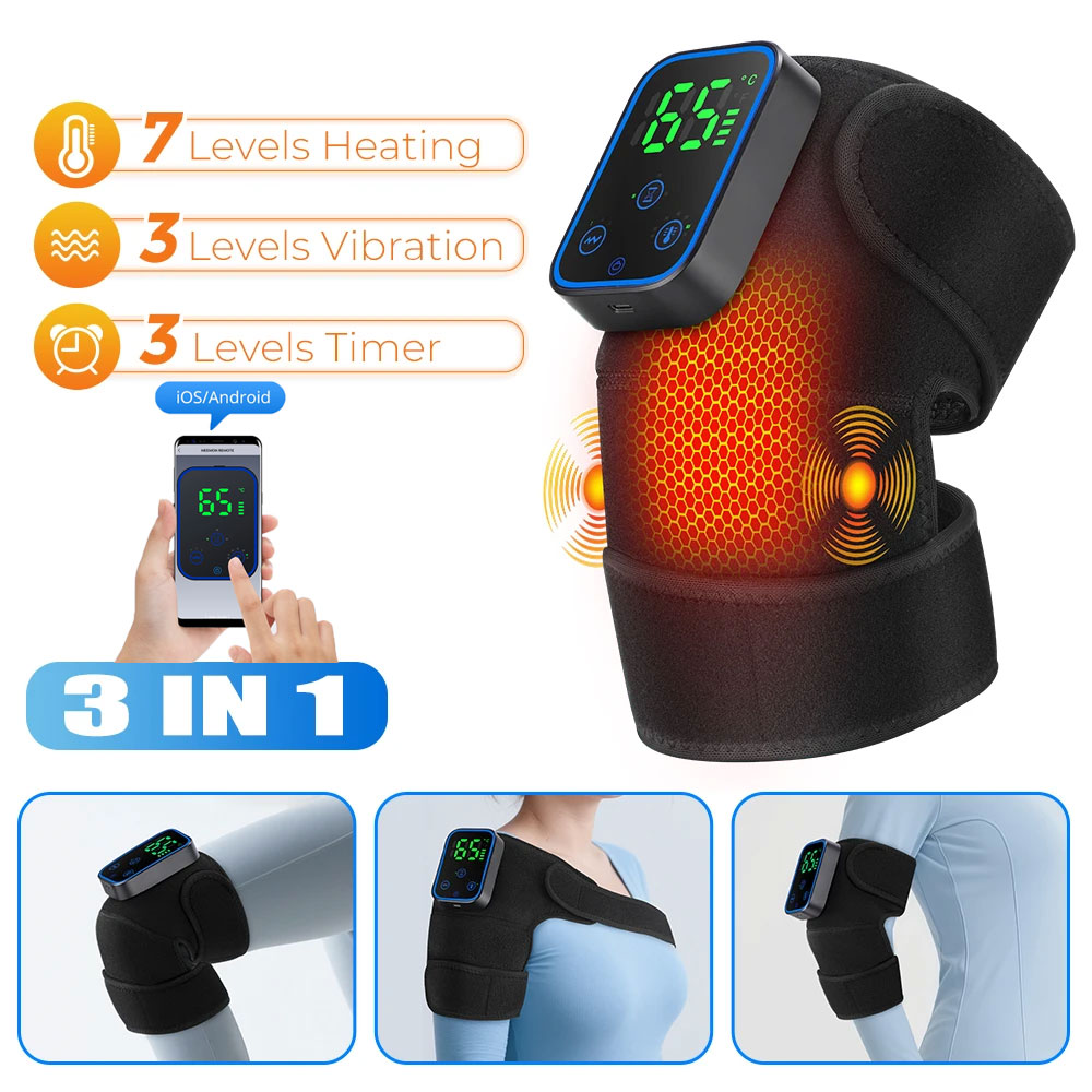 Heated Pad Electric - 3-IN-1 Knie-Massagegerät, APP-Steuerung, Graphen-Heizung, Vibration, elektrisches