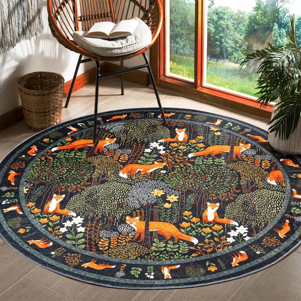 Home Textiles Plaid - Runder Waldteppich mit orangefarbenen Rotfischen, Natur-Thema,