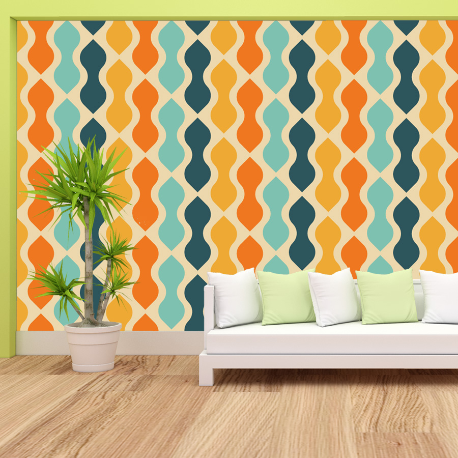Home Lines Textiles - 15+ Retro-Geometrie-Regenbogenlinie, selbstklebende Tapete für Wohnzimmer,